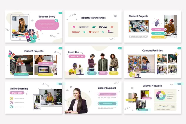 多用途涂鸦学院演讲教育机构PPT模板 - 顶尖PPT