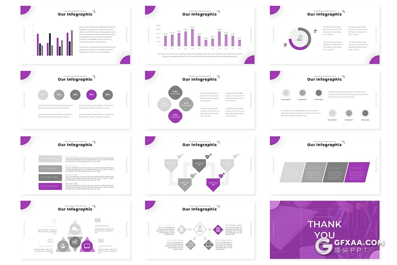 30页精美圆角矩形设计2020年终工作总结汇报PPT模板5种主题配色 - 顶尖PPT