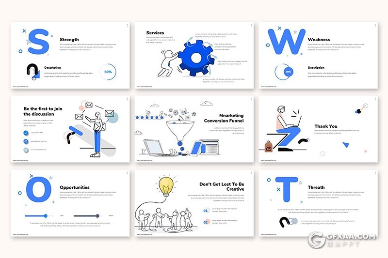 30页互联网手绘人物团队合作工作报告国外高端商务Google slides模板 - 顶尖PPT