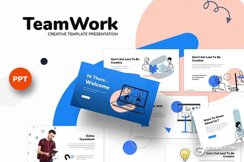 30页互联网手绘人物团队合作工作报告国外高端商务PPT模板 - 顶尖PPT