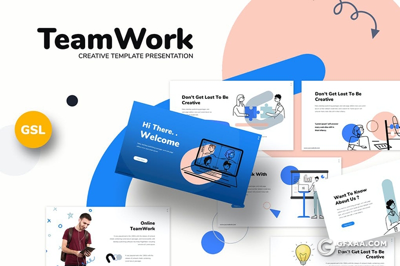 30页互联网手绘人物团队合作工作报告国外高端商务Google slides模板 - 顶尖PPT