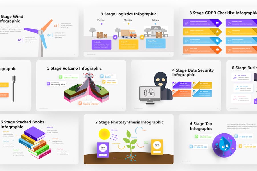多色彩阶段信息城市工程能源项目图表PPT模板 - 顶尖PPT