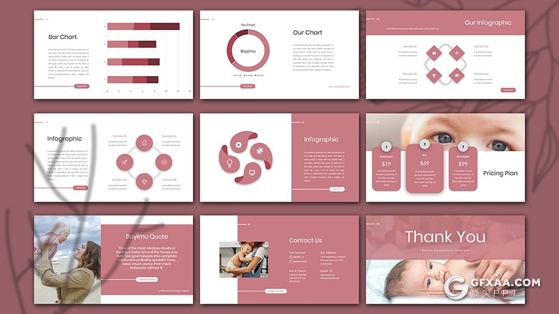 30页婴儿护理介绍宝宝摄影图片展示Google slides模板 - 顶尖PPT