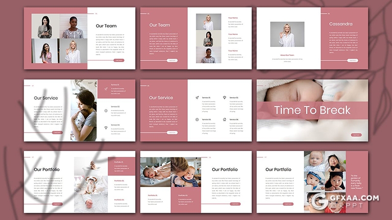 30页婴儿护理介绍宝宝摄影图片展示Google slides模板 - 顶尖PPT