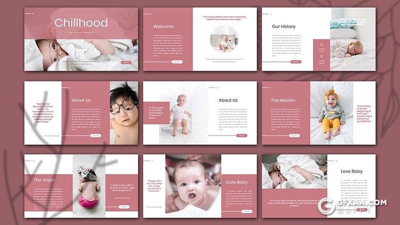 30页婴儿护理介绍宝宝摄影图片展示Google slides模板 - 顶尖PPT