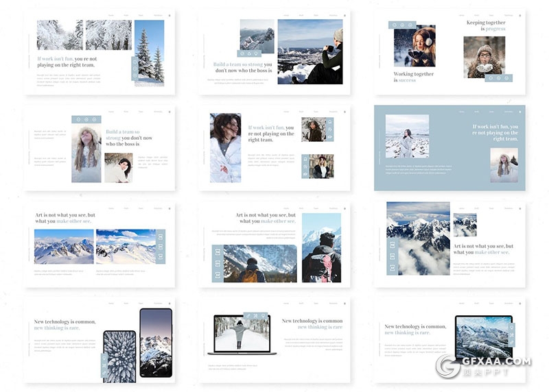 30页简约干净风格摄影美图景点介绍展示Google slides模板5种主题配色 - 顶尖PPT