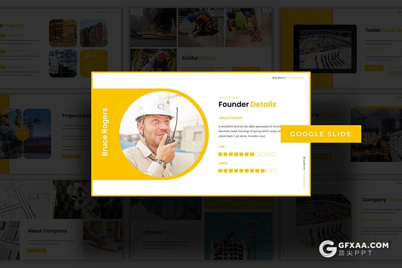 30页创意建筑工程行业工作汇报企业介绍多用途Google slides模板5种主题配色 - 顶尖PPT