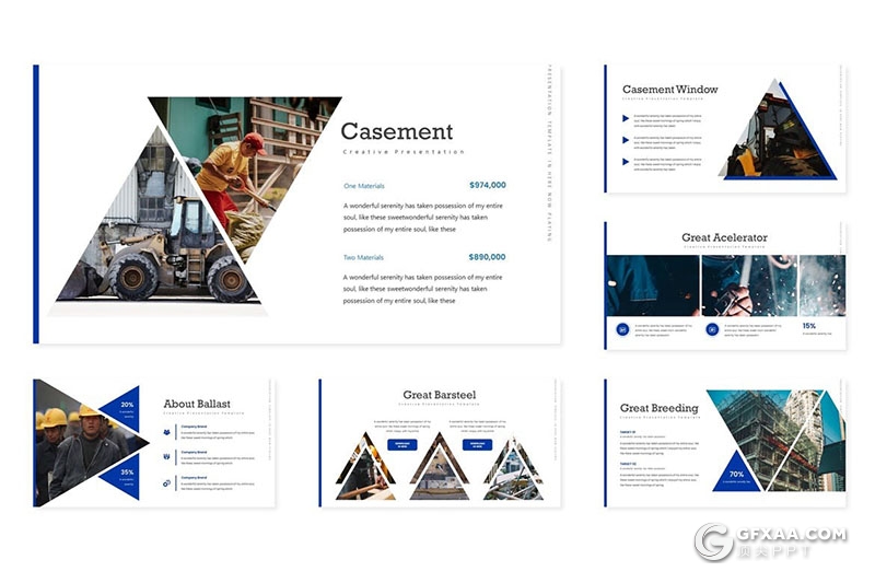 30页创意三角形版本设计企业介绍工程建筑多用途PPT模板5种主题配色 - 顶尖PPT