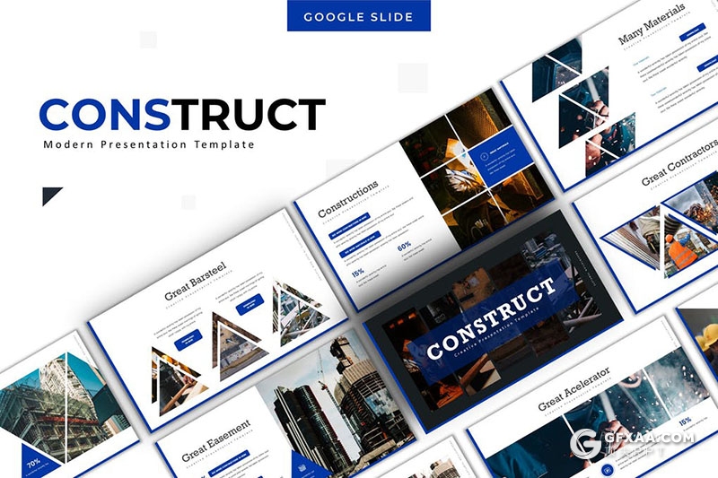 30页创意三角形版本设计企业介绍工程建筑多用途Google slides模板5种主题配色 - 顶尖PPT