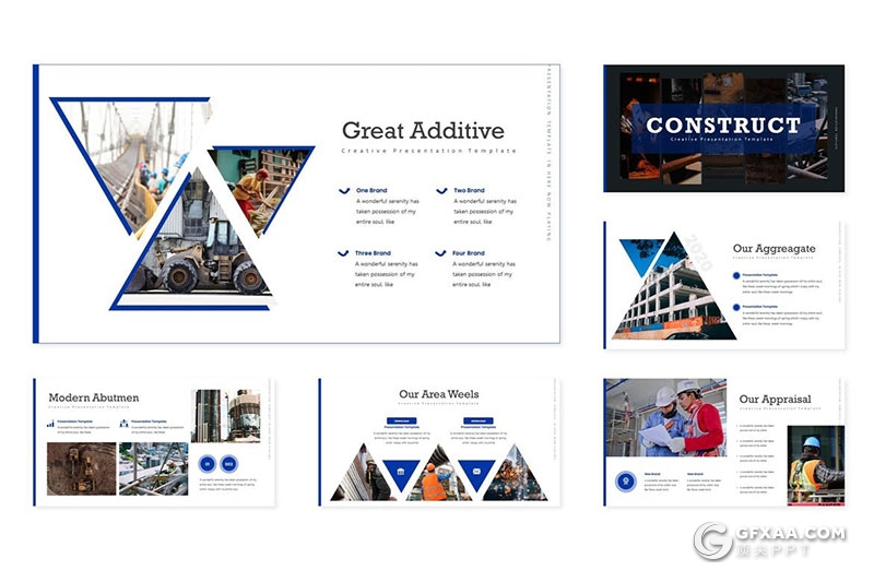 30页创意三角形版本设计企业介绍工程建筑多用途PPT模板5种主题配色 - 顶尖PPT