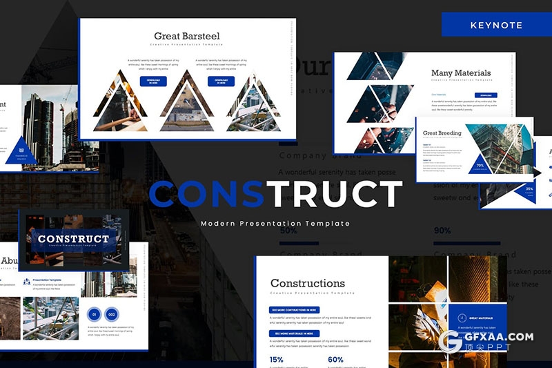 30页创意三角形版本设计企业介绍工程建筑多用途keynotes模板5种主题配色 - 顶尖PPT