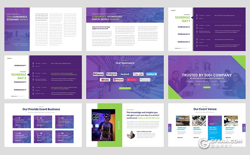 36页紫色绿色搭配设计工作规划计划年终总结汇报国外PPT模板 - 顶尖PPT