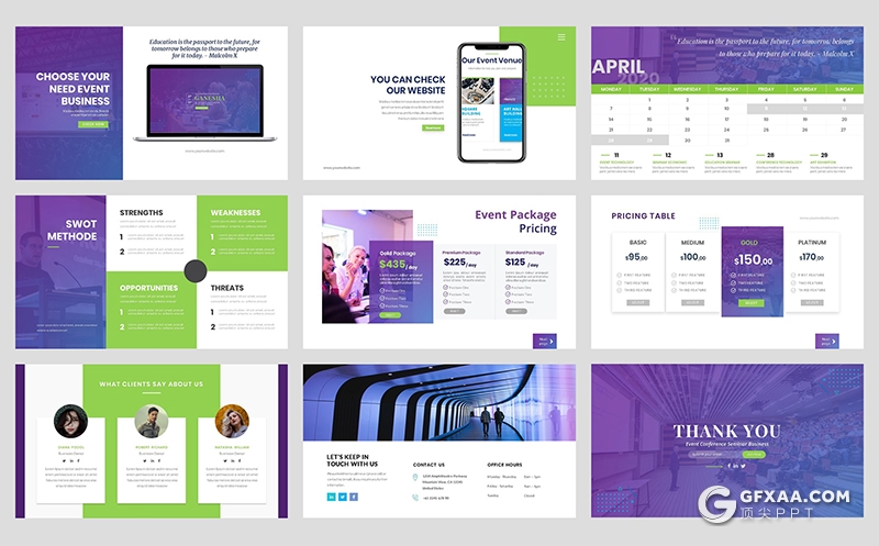 36页紫色绿色搭配设计工作规划计划年终总结汇报国外PPT模板 - 顶尖PPT