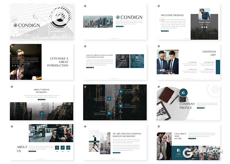 30页国外商务风格企业介绍工作总结汇报通用Google slides模板5种主题配色 - 顶尖PPT