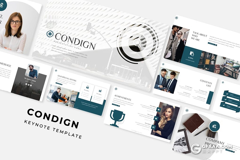 30页国外商务风格企业介绍工作总结汇报通用keynote模板5种主题配色 - 顶尖PPT
