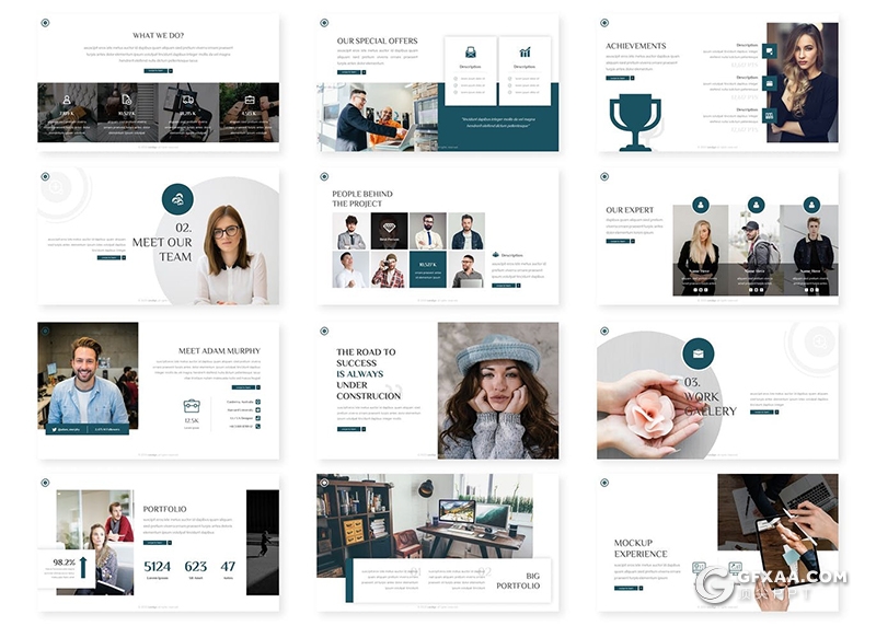 30页国外商务风格企业介绍工作总结汇报通用Google slides模板5种主题配色 - 顶尖PPT