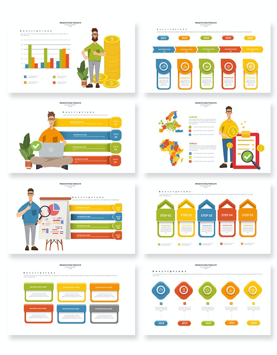 商业人物插画步骤信息图表PPT模板 - 顶尖PPT