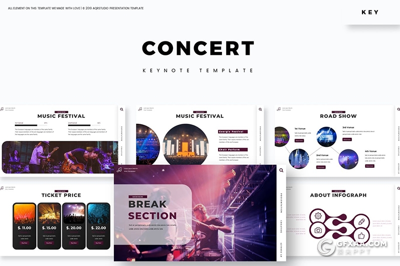 30页国外大型活动策划演唱会现场布置keynote模板5种主题配色 - 顶尖PPT