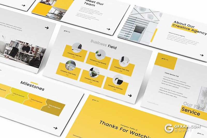 31页黄色商务团队介绍企业宣传介绍keynote模板 - 顶尖PPT