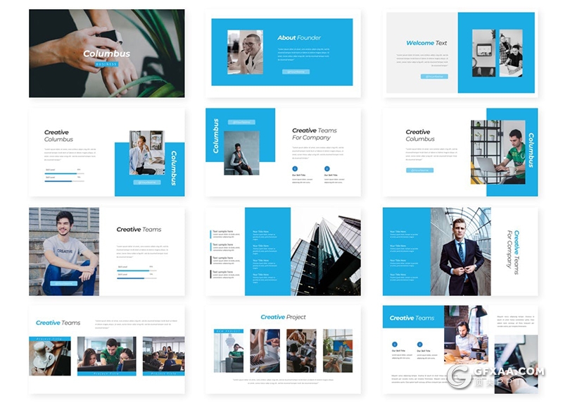30页蓝绿配色商务风格企业介绍工作计划总结国外多用途ppt模板5种主题配色 - 顶尖PPT