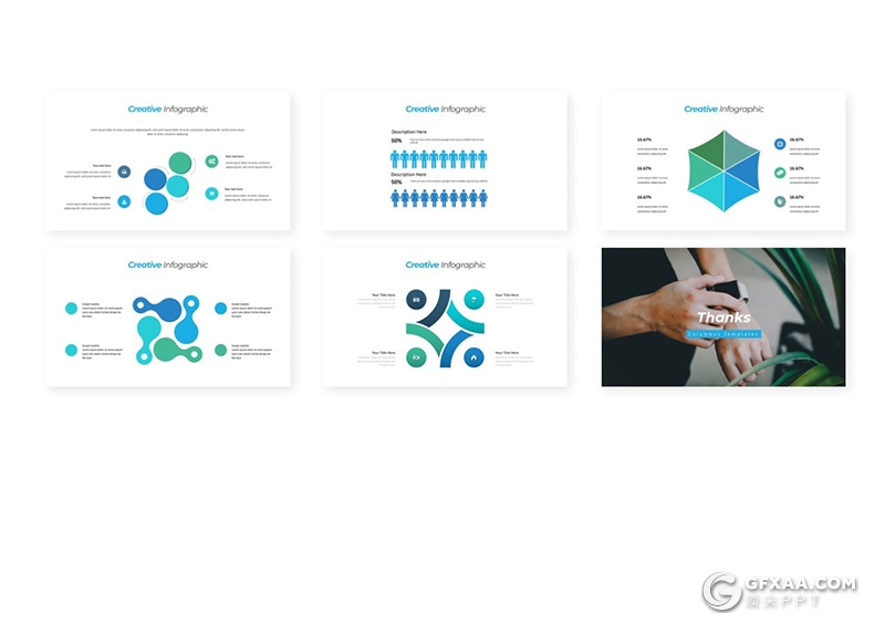 30页蓝绿配色商务风格企业介绍工作计划总结国外多用途ppt模板5种主题配色 - 顶尖PPT