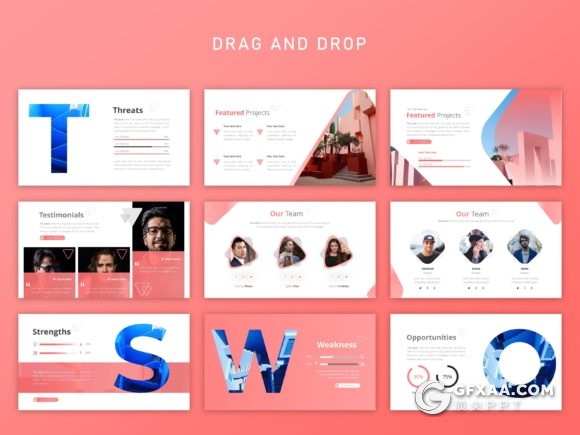 55页国外红色商务图形工作汇报企业介绍多用途高端PPT模板 - 顶尖PPT