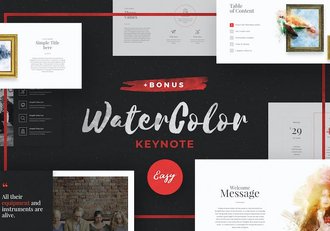 水彩极简风艺术作品展示价值分析keynote模板 - 顶尖PPT