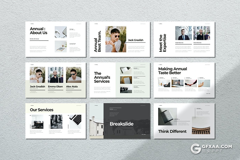 40页国外极简风格团队人员介绍公司介绍PPT模板 - 顶尖PPT