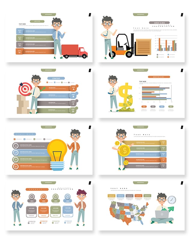 商务卡通人物插画信息图形PPT模板 - 顶尖PPT
