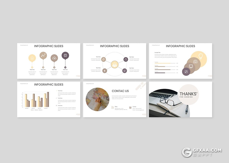 30页创意圆形版式设计国外极简商务风格PPT模板5种主题配色 - 顶尖PPT