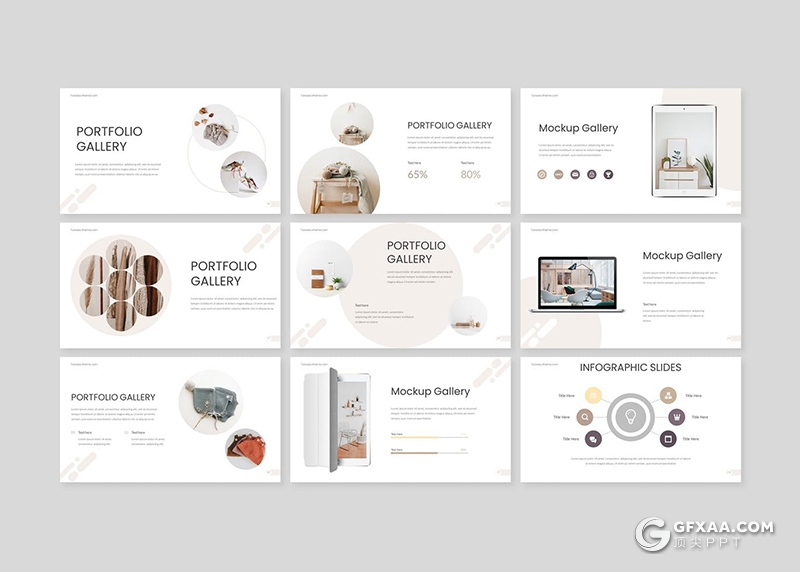 30页创意圆形版式设计国外极简商务风格PPT模板5种主题配色 - 顶尖PPT