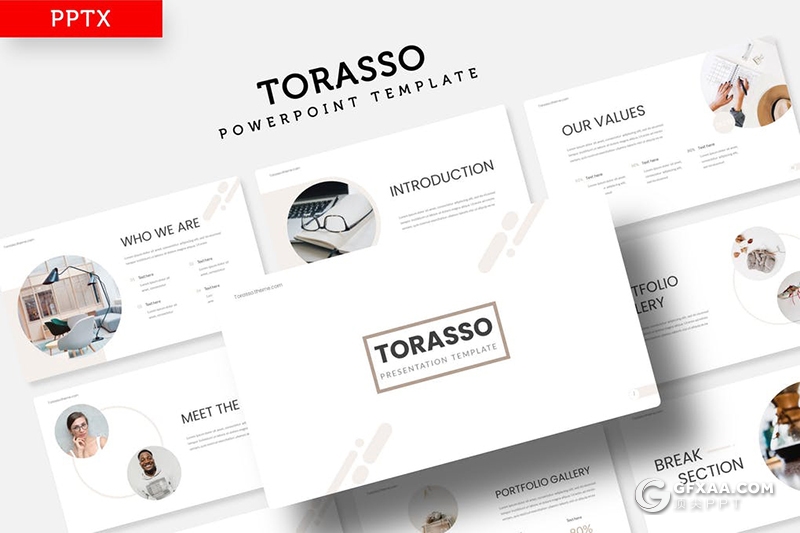 30页创意圆形版式设计国外极简商务风格PPT模板5种主题配色 - 顶尖PPT