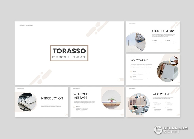 30页创意圆形版式设计国外极简商务风格PPT模板5种主题配色 - 顶尖PPT