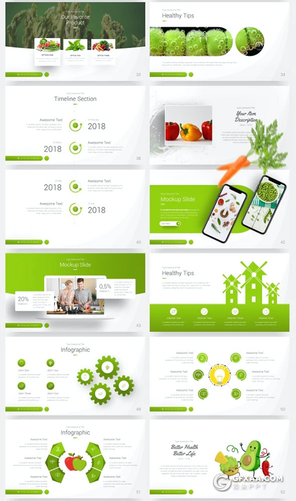 60页蔬菜果蔬营养价值介绍蔬菜品类宣传keynote模板10种主题配色 - 顶尖PPT