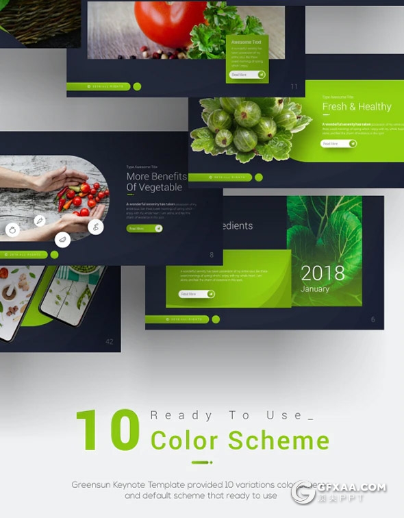60页蔬菜果蔬营养价值介绍蔬菜品类宣传keynote模板10种主题配色 - 顶尖PPT