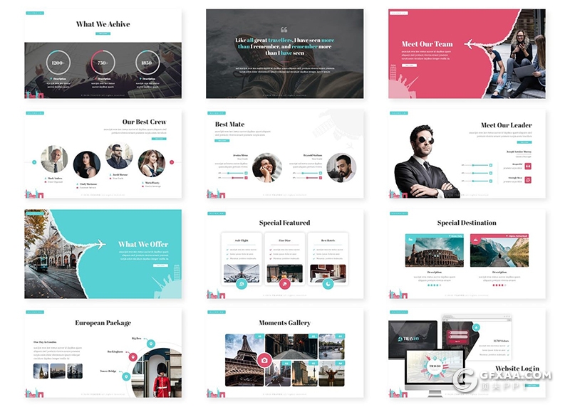 30页旅游度假旅游行业数据分析调研Google slides模板5种主题配色 - 顶尖PPT