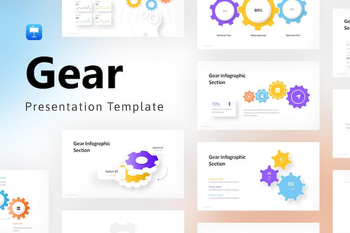 彩色齿轮信息图形keynote模板 - 顶尖PPT