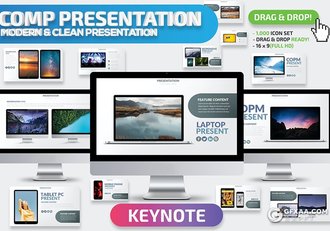 41页苹果Macbook平板电脑样机图片占位符keynote模板 - 顶尖PPT