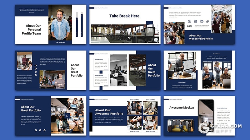 36页蓝色企业团队介绍项目汇报商业计划国外PPT模板 - 顶尖PPT