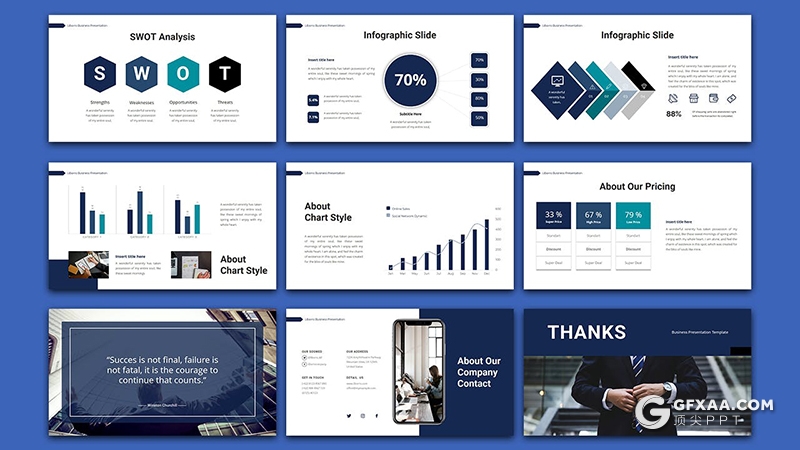 36页蓝色企业团队介绍项目汇报商业计划国外PPT模板 - 顶尖PPT
