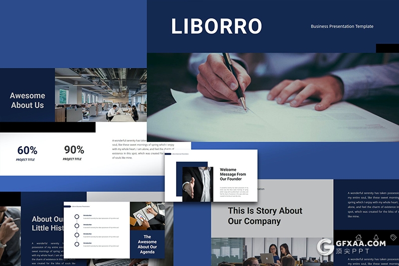 36页蓝色企业团队介绍项目汇报商业计划国外PPT模板 - 顶尖PPT