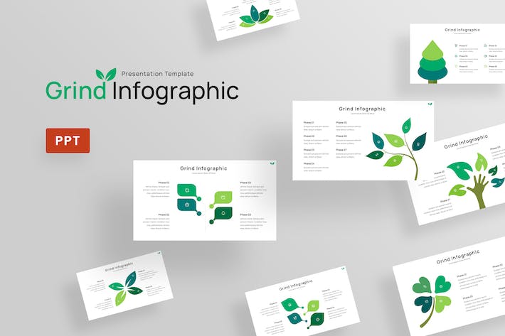 绿色环保主题小树树叶创意图形PPT模板 - 顶尖PPT