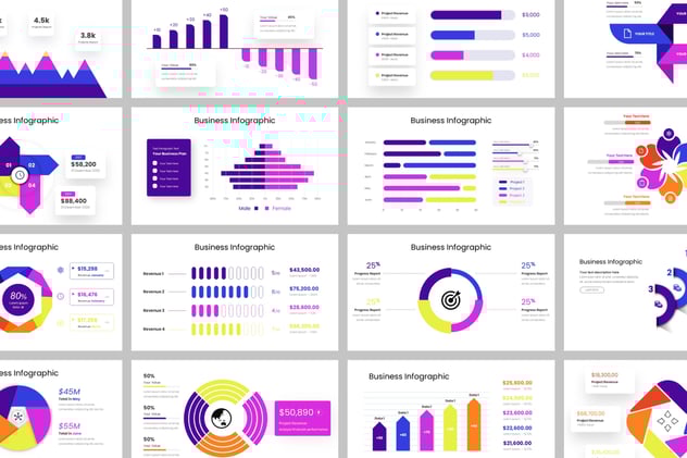 彩色商业可视化数据信息图表PPT模板 - 顶尖PPT