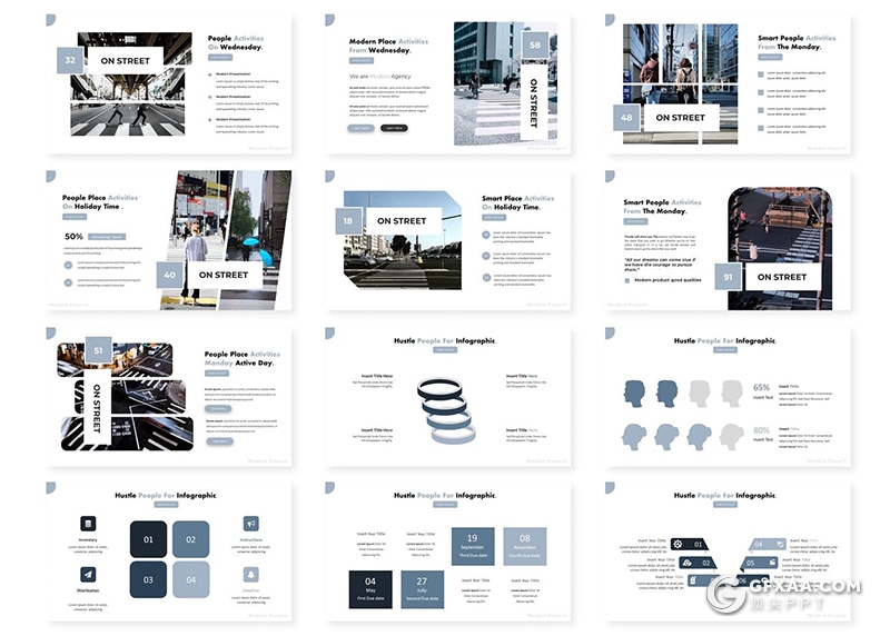 30页国外极简文艺小清新风格多用途PPT模板5种主题配色 - 顶尖PPT