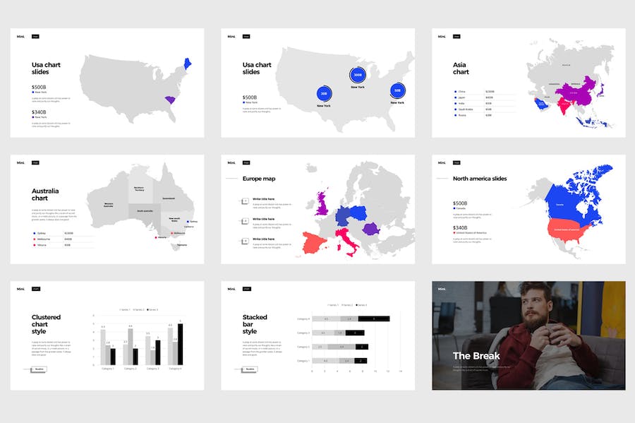 迷你黑白风格商务总结团队介绍通用PPT模板 - 顶尖PPT