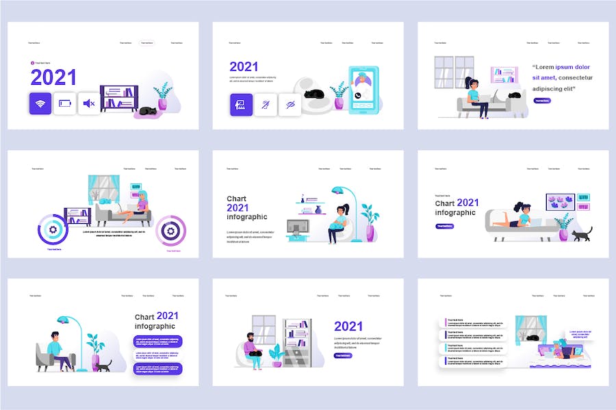 自由职业远程办公插画PPT模板 - 顶尖PPT