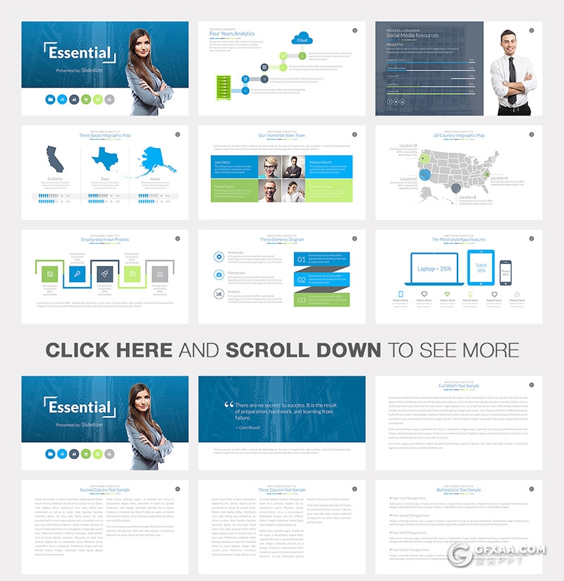 48页蓝绿配色团队实力展示年终工作汇报新年计划国外PPT模板 - 顶尖PPT
