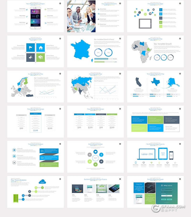 48页蓝绿配色团队实力展示年终工作汇报新年计划国外PPT模板 - 顶尖PPT