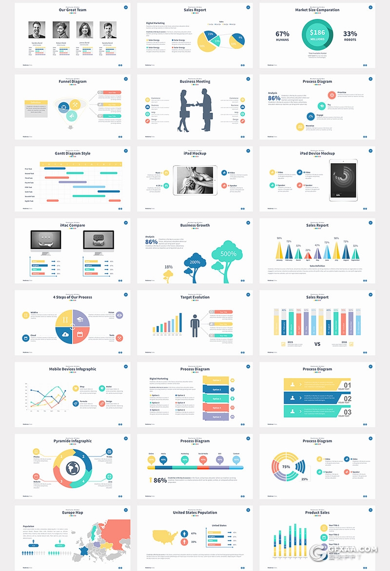 60页彩色互联网科技公司年终计划工作汇报总结PPT模板 - 顶尖PPT
