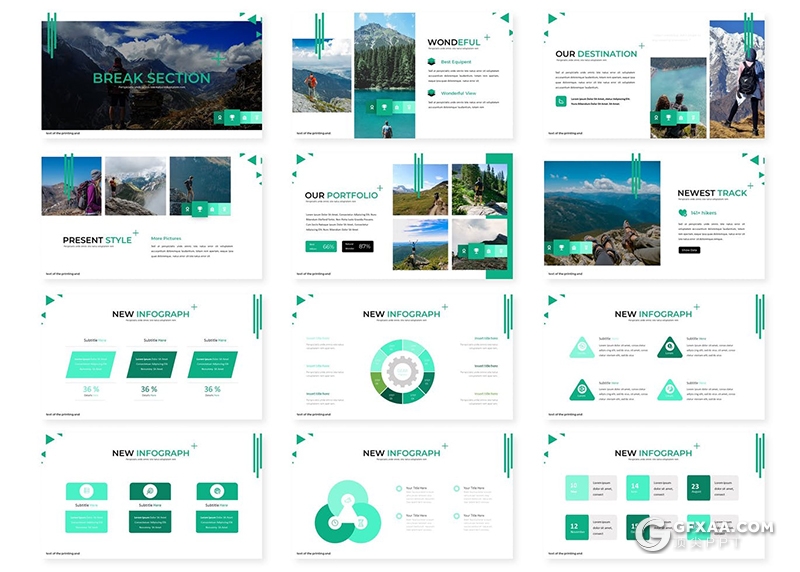 30页旅游度假旅游探险旅游景点风景介绍展示PPT模板5种主题配色 - 顶尖PPT